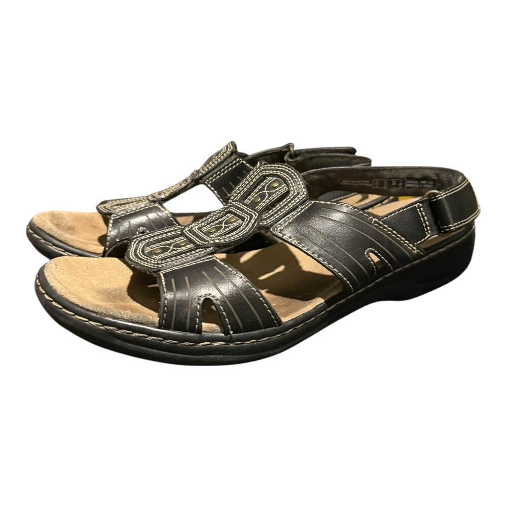 Clarks Leisa Janna Sandals Womens Size 8 Wide Black Leather Open-Toe Slingbacks